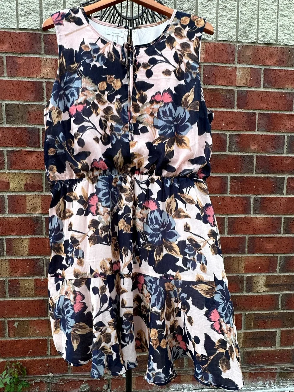 Maurices Floral Sleeveless Midi Dress Pink Navy Soft Ruffle Bridal Feminine - Picture 7 of 12